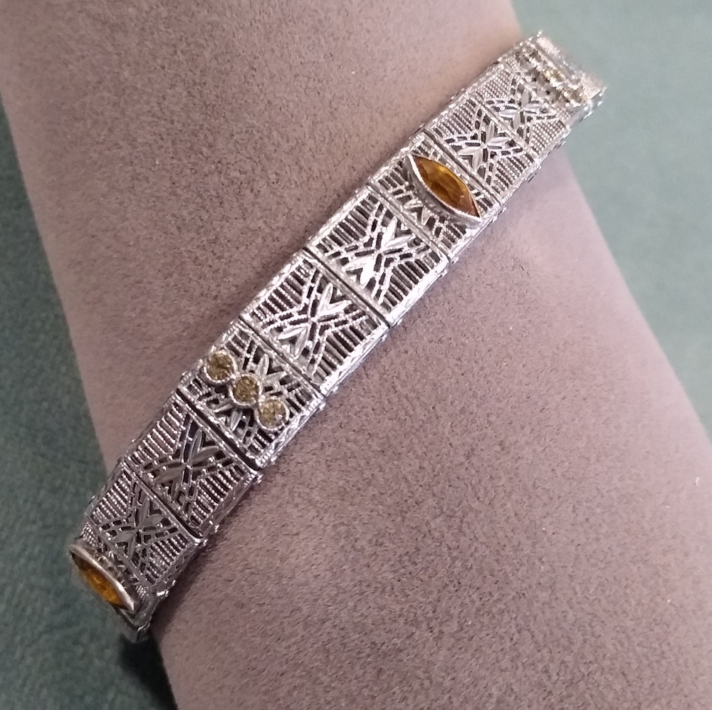Art Deco Era Sterling Silver Filigree Link Bracelet*